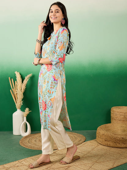 Notch Neck Floral-Printed Straight Kurtas - Buy Best Ethnic Wear for Women & Girls | Daily Woman - 
