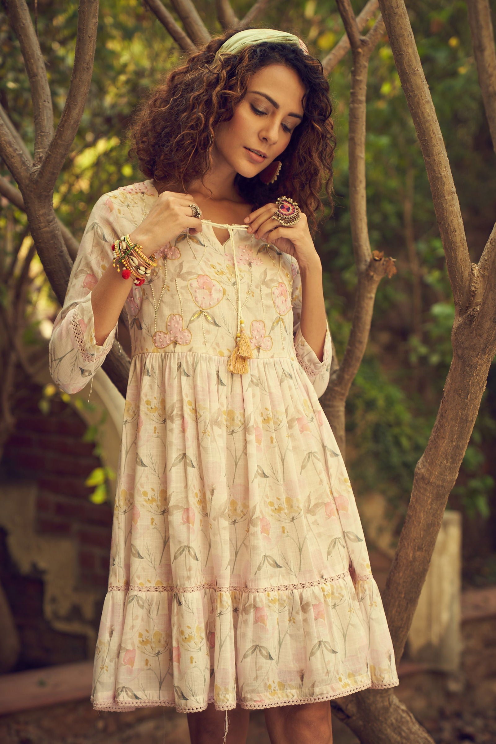 Off White Flared Printed Empire Ethnic Dresses - Buy Best Ethnic Wear for Women & Girls | Daily Woman - 