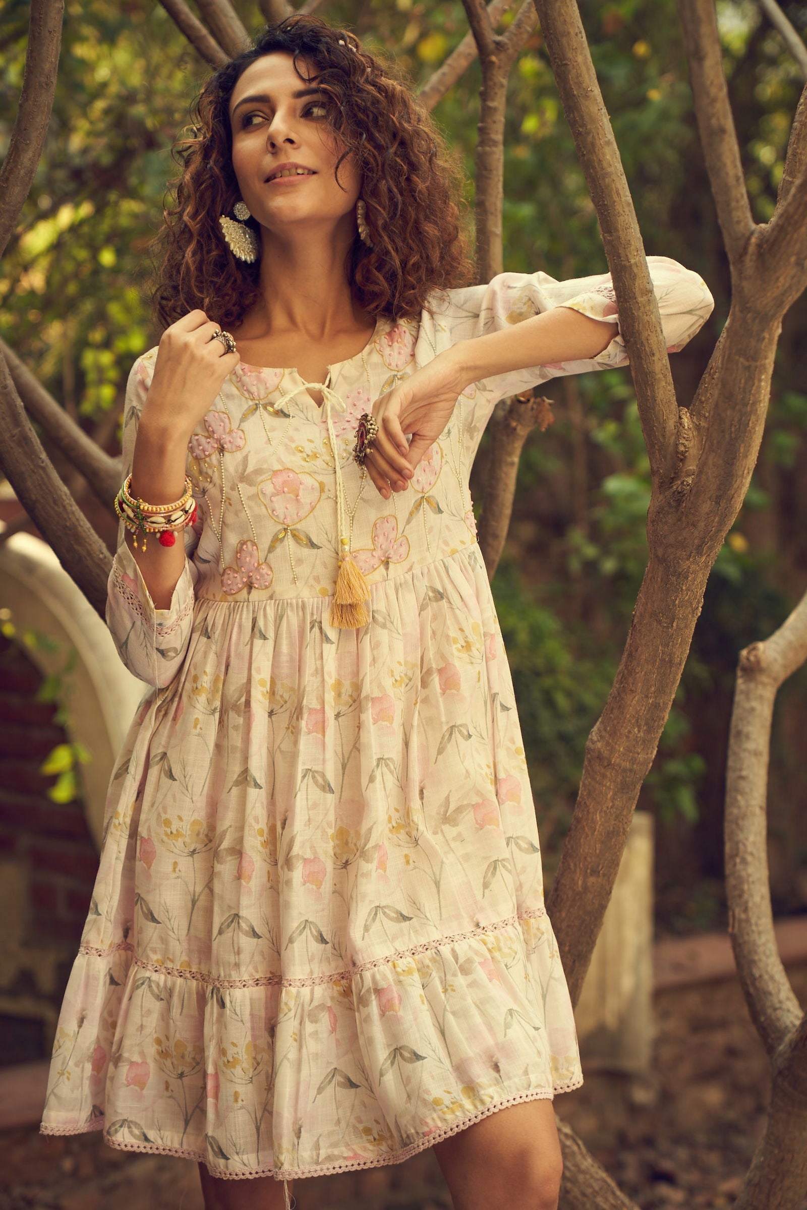 Off White Flared Printed Empire Ethnic Dresses - Buy Best Ethnic Wear for Women & Girls | Daily Woman - 