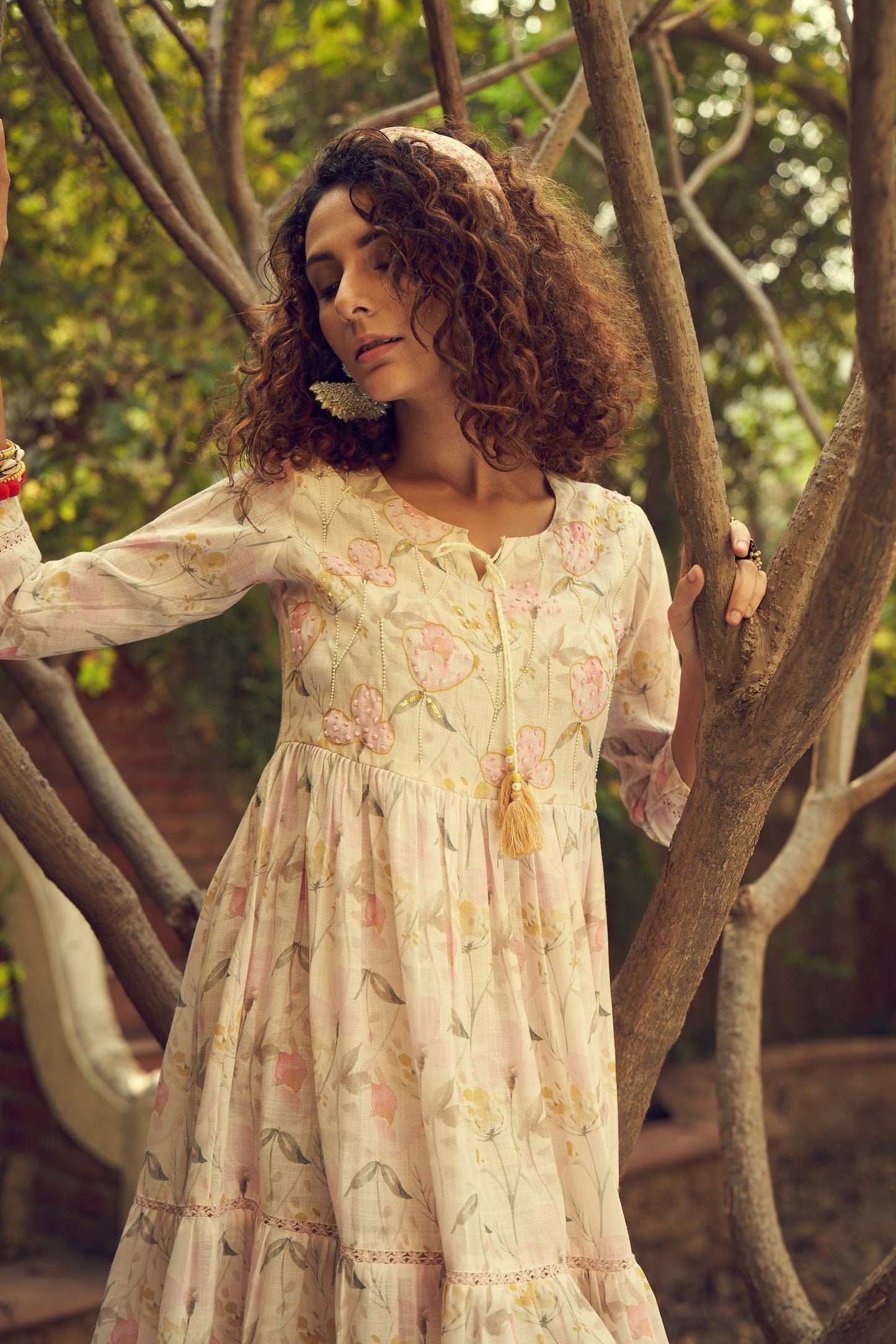 Off White Flared Printed Empire Ethnic Dresses - Buy Best Ethnic Wear for Women & Girls | Daily Woman - 