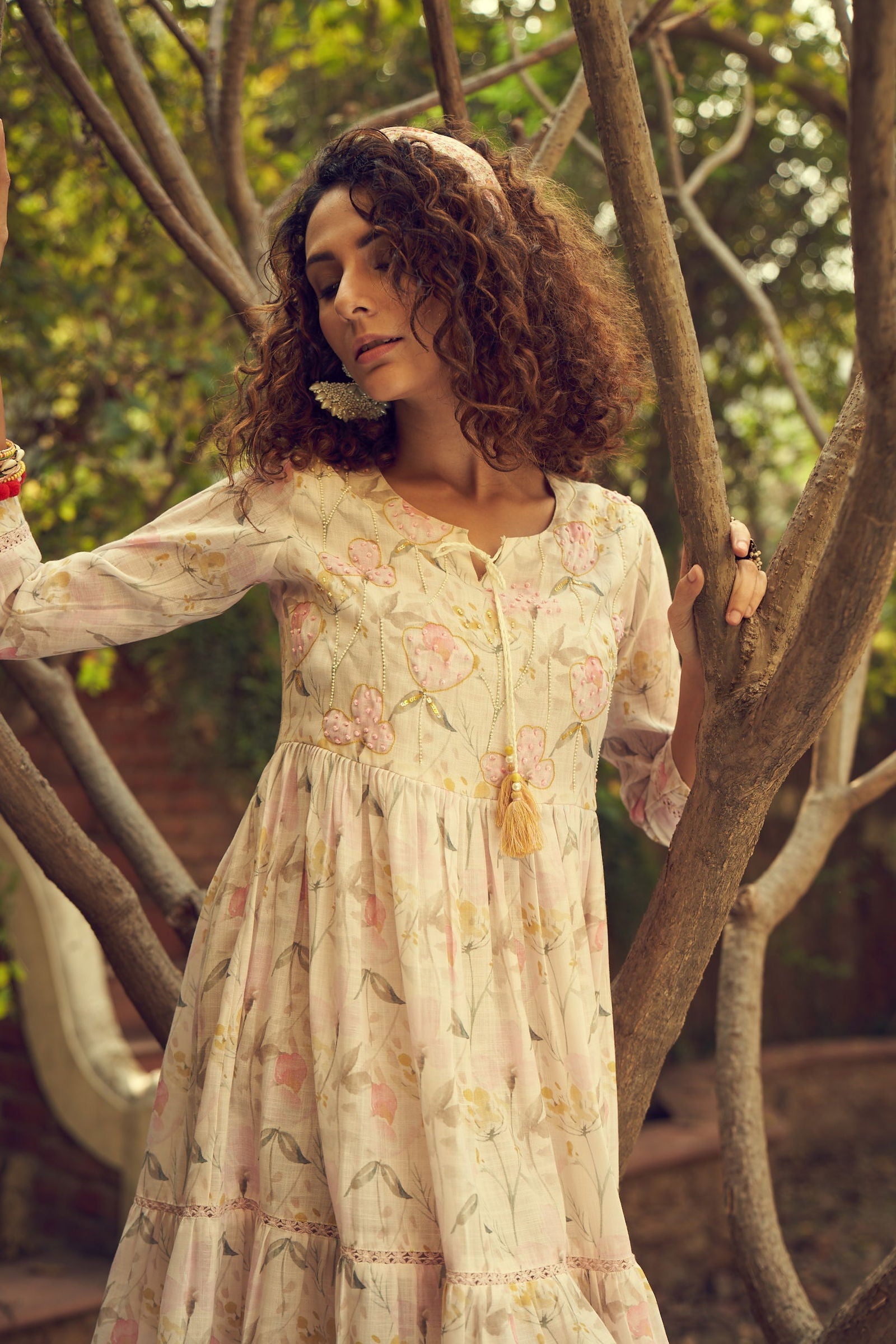 Off White Flared Printed Empire Ethnic Dresses - Buy Best Ethnic Wear for Women & Girls | Daily Woman - 