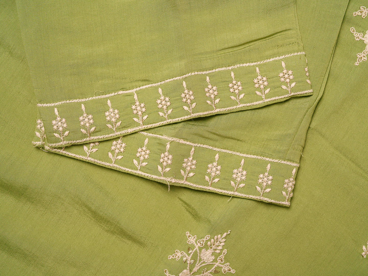 Olive Embroidered Woven Design Straight Kurta and Trousers With Dupatta - Buy Best Ethnic Wear for Women & Girls | Daily Woman - 
