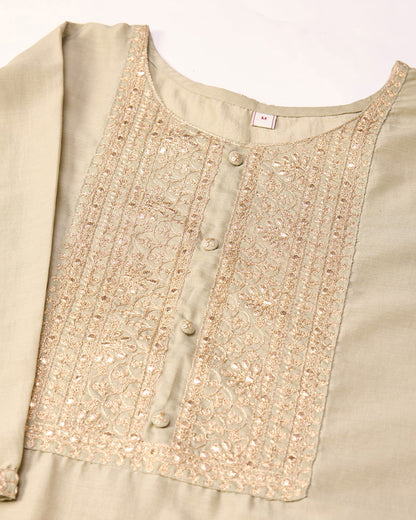 Olive Woven Design Yoke Design Straight Kurta Trousers With Dupatta - Buy Best Ethnic Wear for Women & Girls | Daily Woman - 