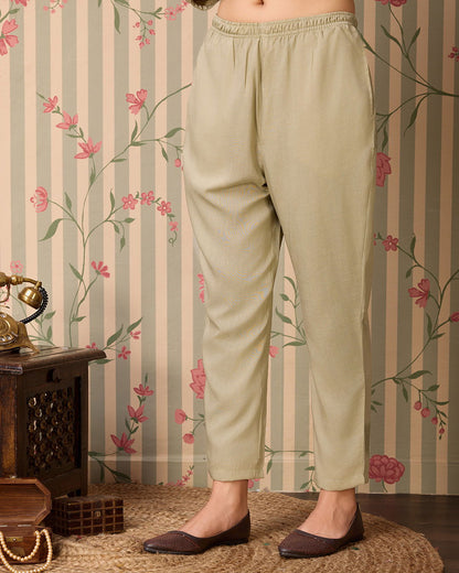 Olive Woven Design Yoke Design Straight Kurta Trousers With Dupatta - Buy Best Ethnic Wear for Women & Girls | Daily Woman - 