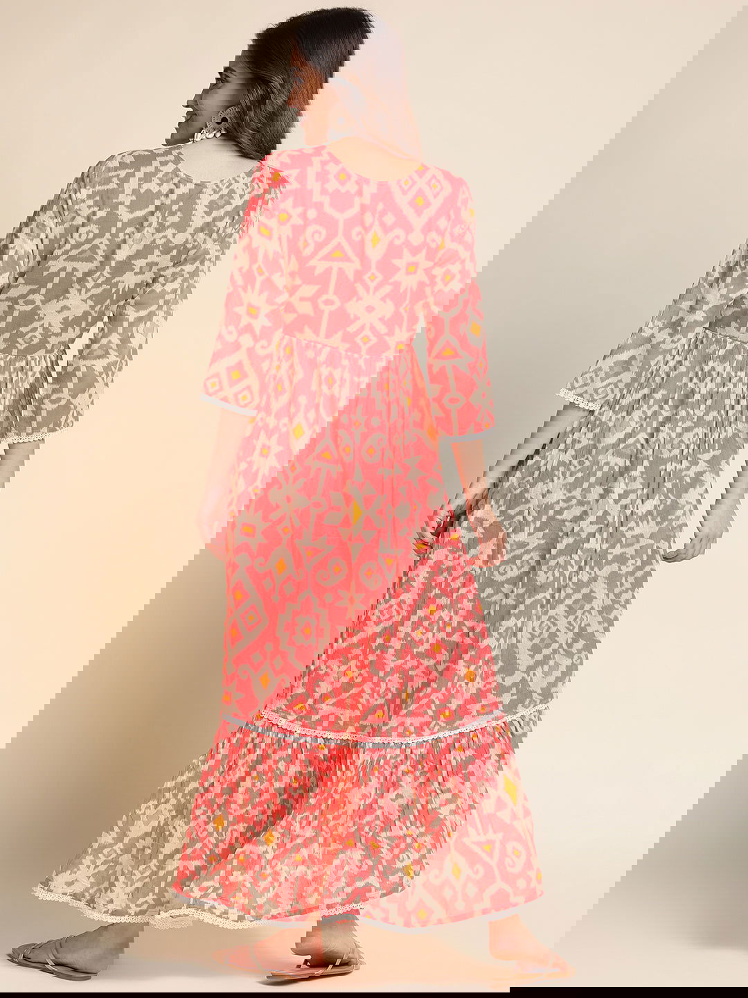 Orange Flared Printed Empire Ethnic Dresses - Buy Best Ethnic Wear for Women & Girls | Daily Woman - 