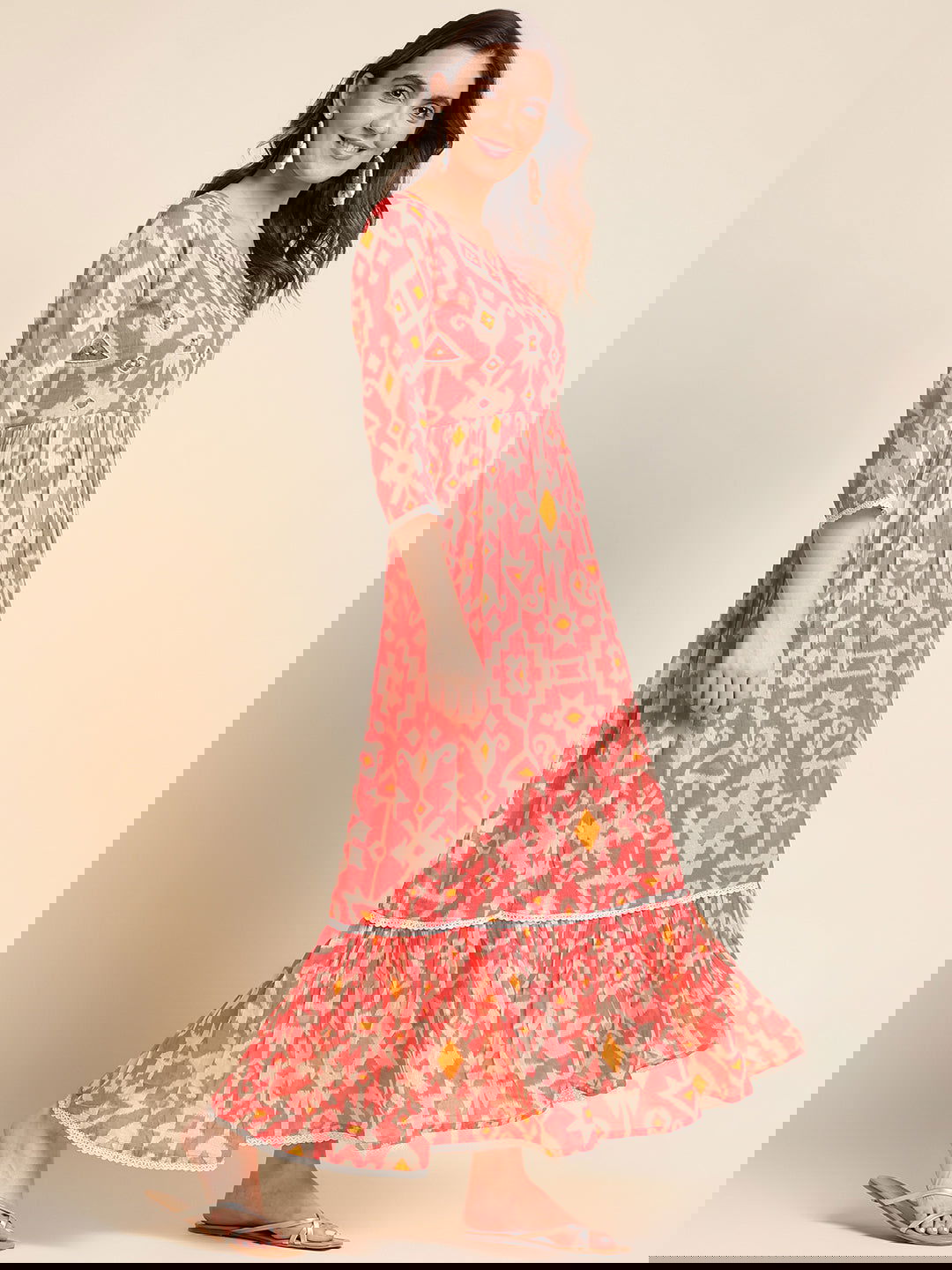 Orange Flared Printed Empire Ethnic Dresses - Buy Best Ethnic Wear for Women & Girls | Daily Woman - 