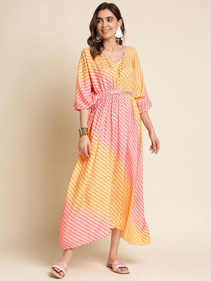 Orange Striped Maxi Midi Dress - Buy Best Ethnic Wear for Women & Girls | Daily Woman - 