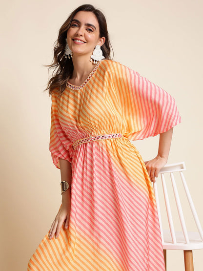 Orange Striped Maxi Midi Dress - Buy Best Ethnic Wear for Women & Girls | Daily Woman - 