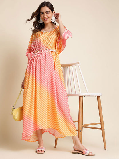 Orange Striped Maxi Midi Dress - Buy Best Ethnic Wear for Women & Girls | Daily Woman - 