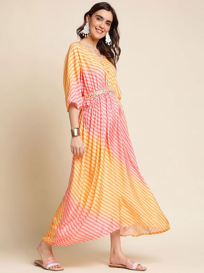Orange Striped Maxi Midi Dress - Buy Best Ethnic Wear for Women & Girls | Daily Woman - 