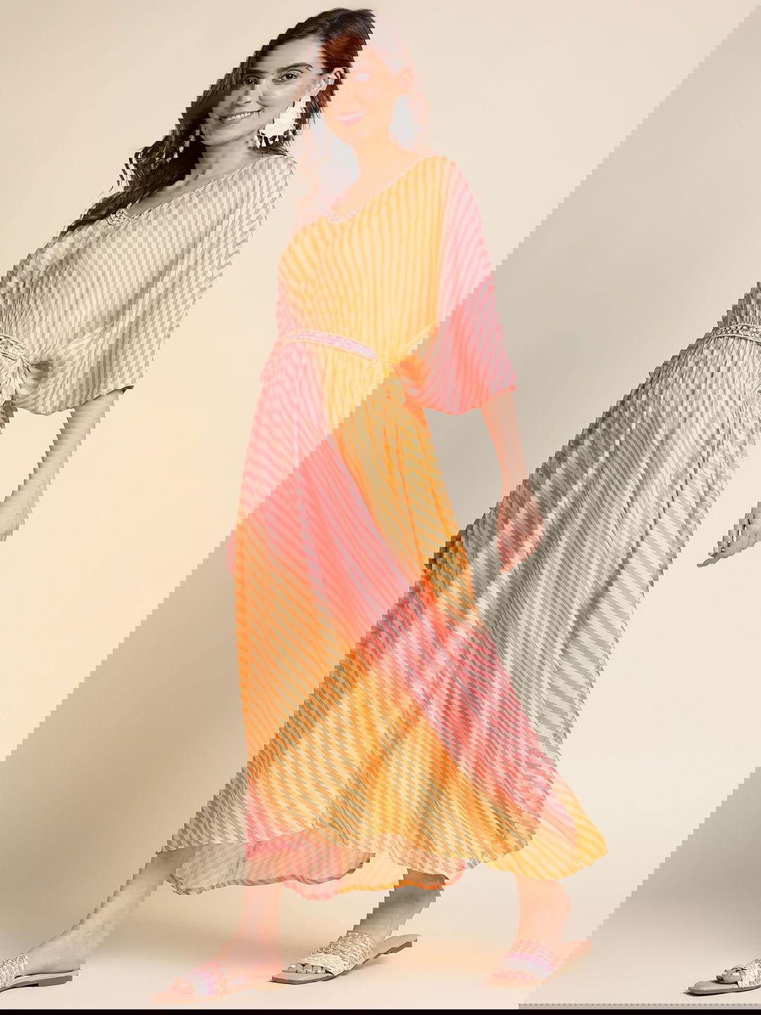 Orange Striped Maxi Midi Dress - Buy Best Ethnic Wear for Women & Girls | Daily Woman - 