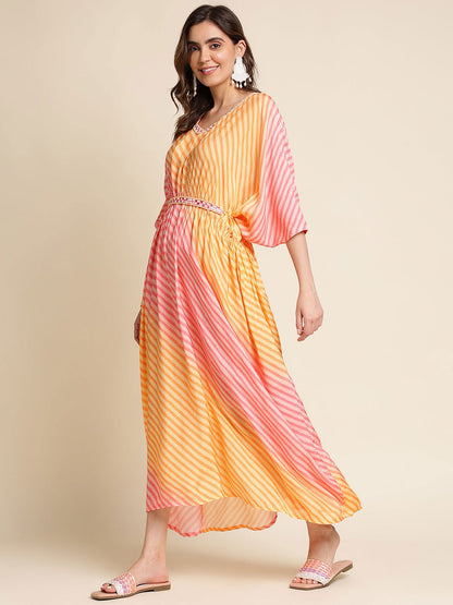 Orange Striped Maxi Midi Dress - Buy Best Ethnic Wear for Women & Girls | Daily Woman - 
