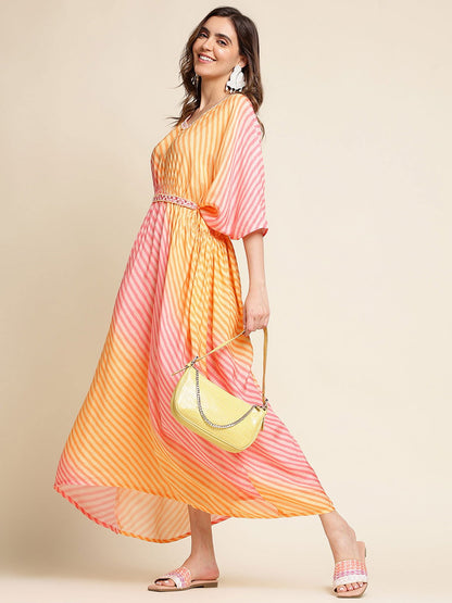 Orange Striped Maxi Midi Dress - Buy Best Ethnic Wear for Women & Girls | Daily Woman - 