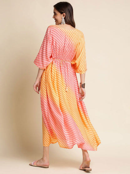 Orange Striped Maxi Midi Dress - Buy Best Ethnic Wear for Women & Girls | Daily Woman - 
