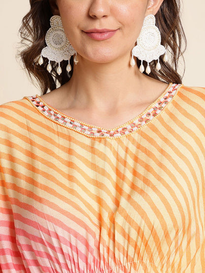 Orange Striped Maxi Midi Dress - Buy Best Ethnic Wear for Women & Girls | Daily Woman - 