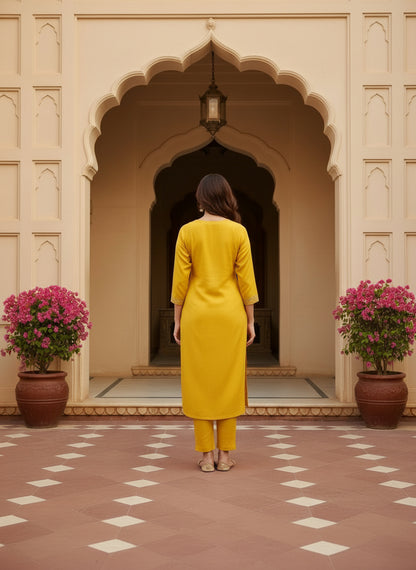 Embroidered Chinon V-Neck Kurta Trousers & Dupatta