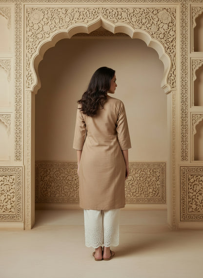 Floral Embroidered Notch Neck Straight Kurtis