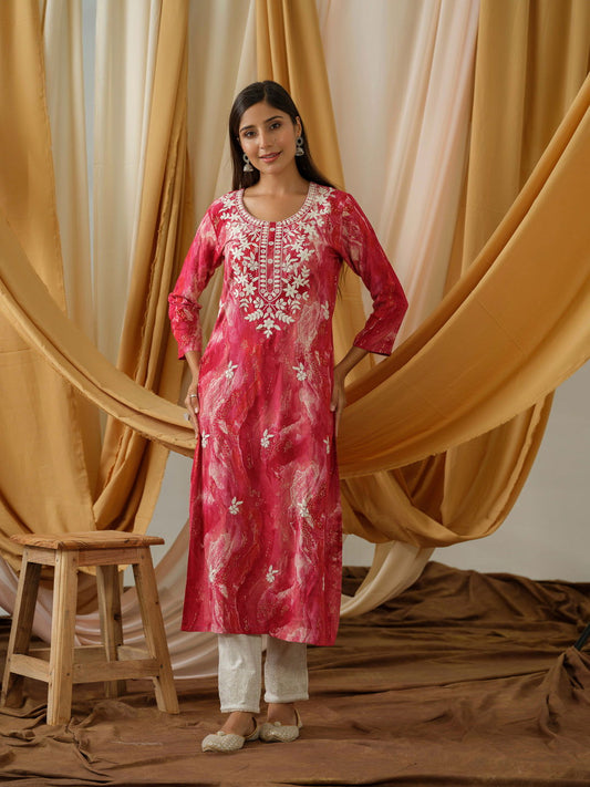 Pink Abstract Printed Straight Kurta - Buy Best Ethnic Wear for Women & Girls | Daily Woman -