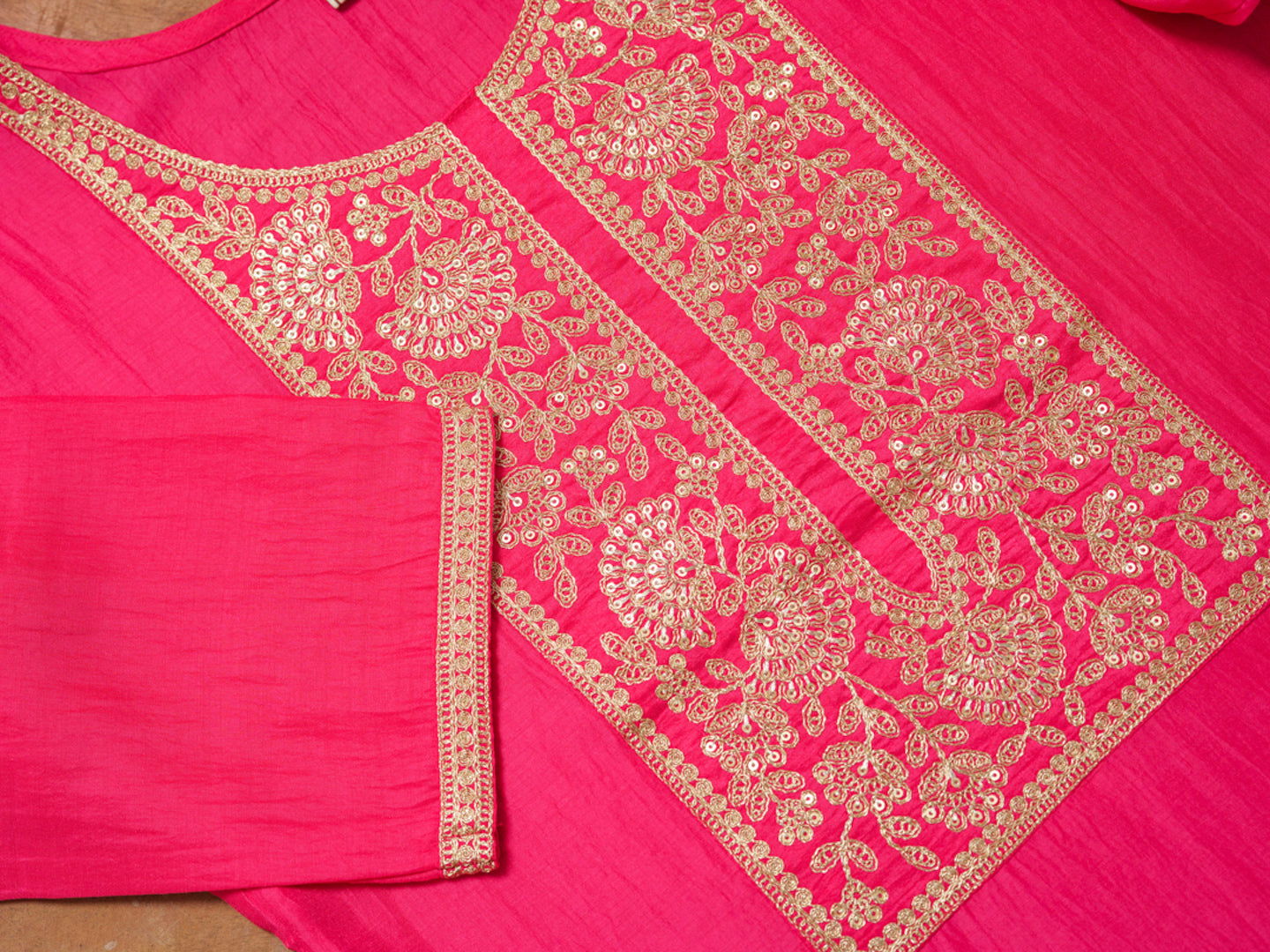 Pink Color Poly Chinon Ethnic Motifs Woven Design Zari Regular Kurta with Trousers & Banarasi Dupatta - Buy Best Ethnic Wear for Women & Girls | Daily Woman - 