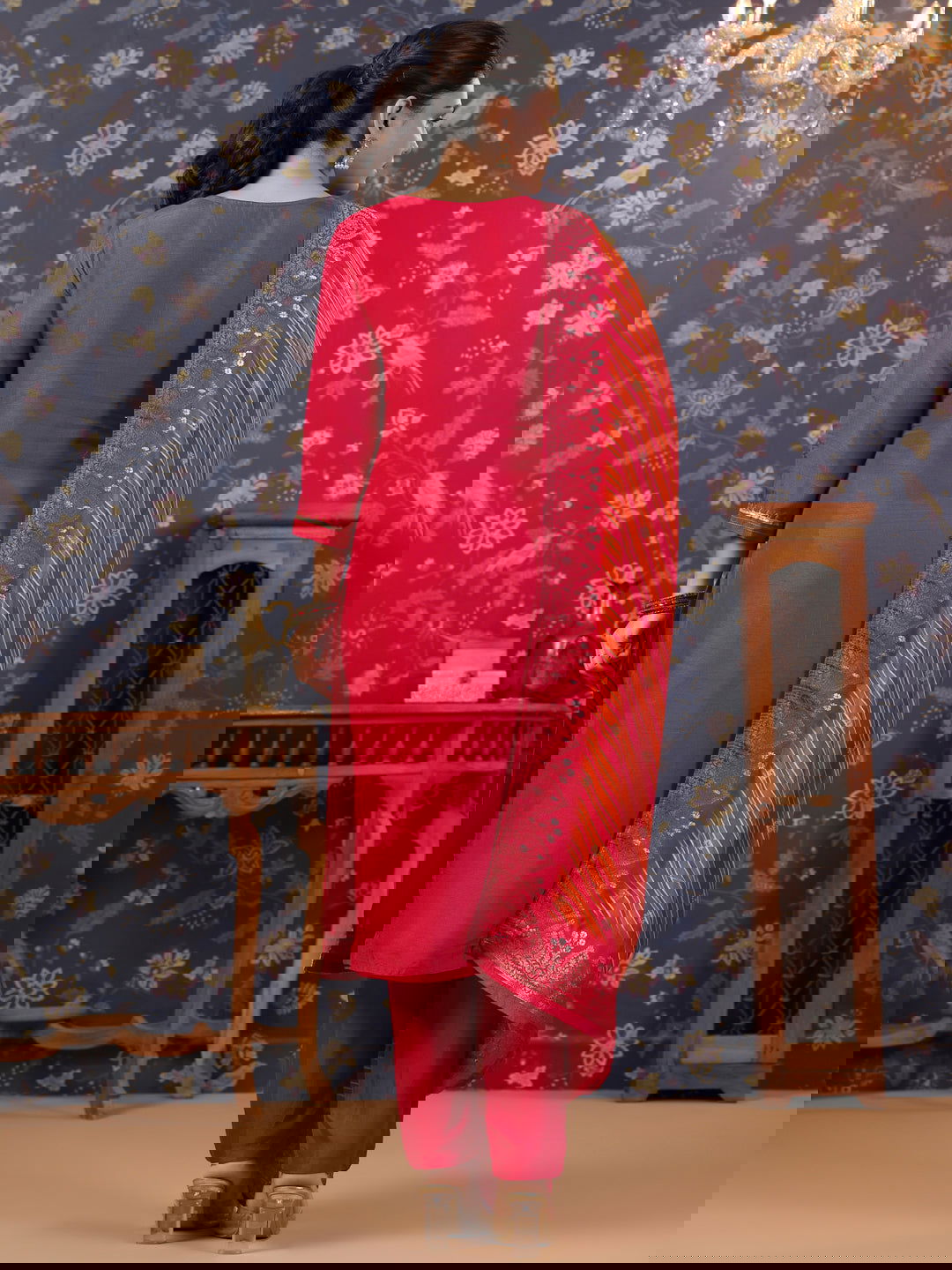Pink Thread Work Pure Silk Straight Kurta & Trouser With Dupatta - Buy Best Ethnic Wear for Women & Girls | Daily Woman - 