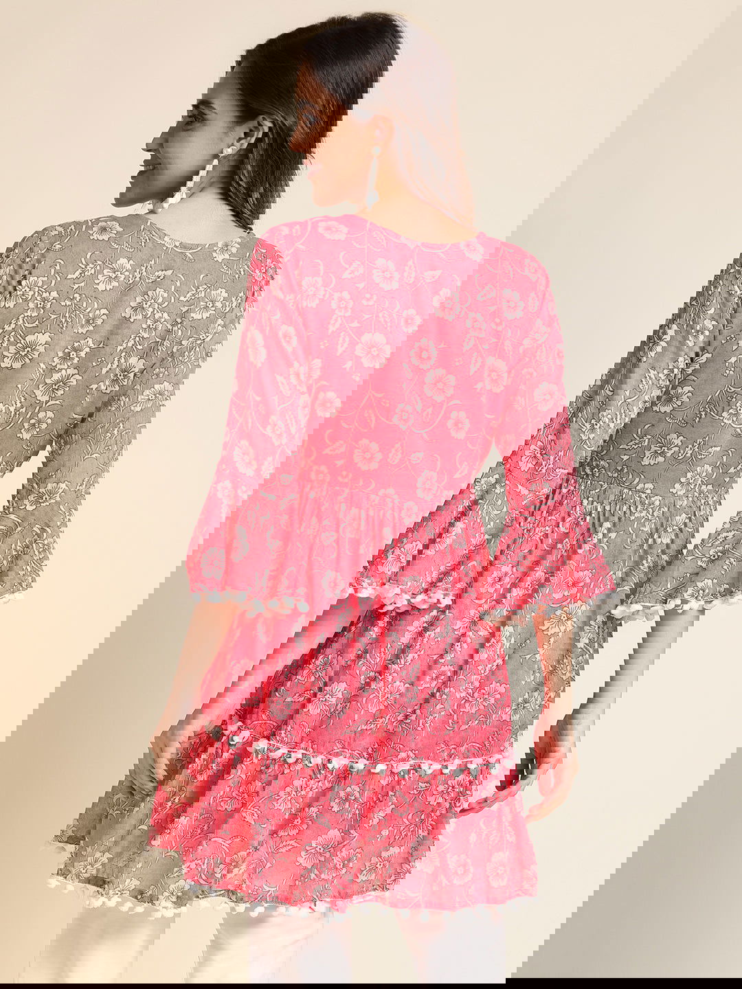 Pink & White Floral Printed A-Line Kurta - Buy Best Ethnic Wear for Women & Girls | Daily Woman - 