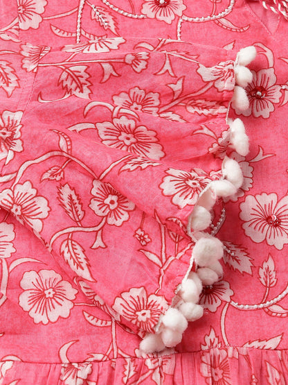 Pink & White Floral Printed A-Line Kurta - Buy Best Ethnic Wear for Women & Girls | Daily Woman - 