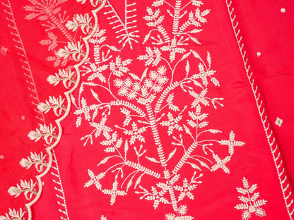 Pink & White Woven Design Embroidered Straight Kurta and Trousers With Dupatta - Buy Best Ethnic Wear for Women & Girls | Daily Woman - 