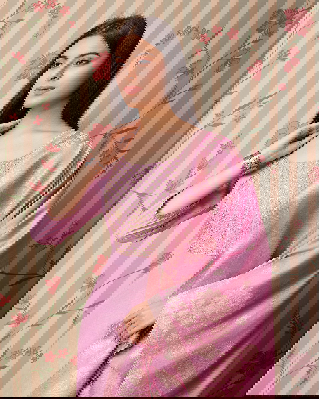Pink Woven Design Yoke Design Straight Kurta Trousers With Dupatta - Buy Best Ethnic Wear for Women & Girls | Daily Woman - 