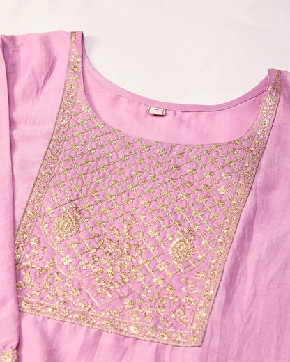 Pink Woven Design Yoke Design Straight Kurta Trousers With Dupatta - Buy Best Ethnic Wear for Women & Girls | Daily Woman - 