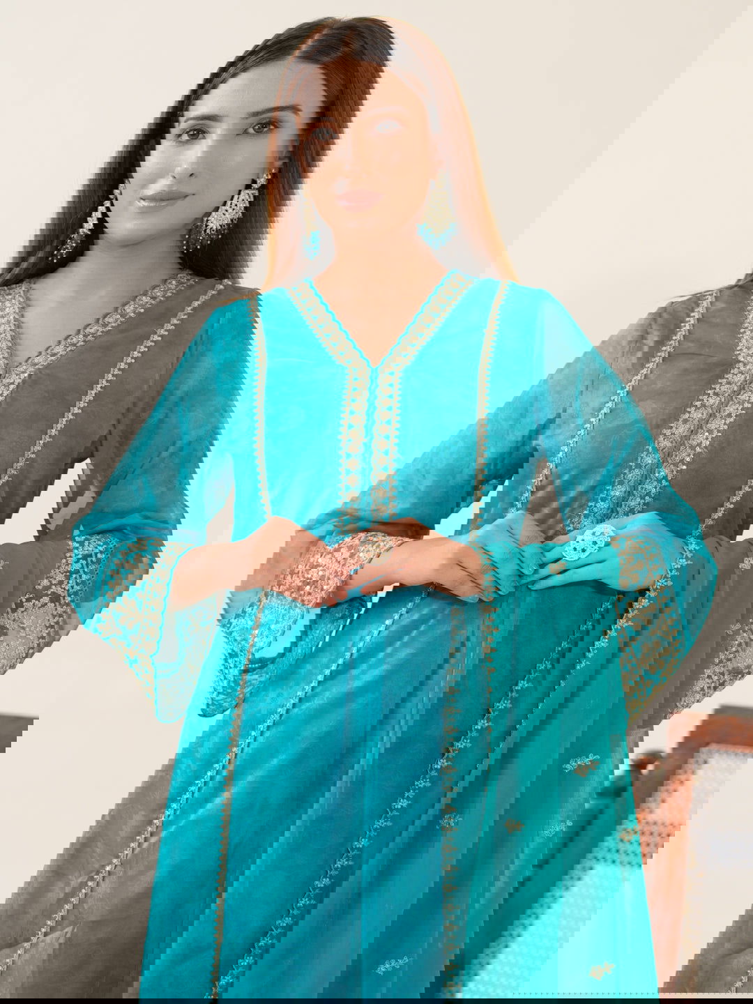 Poly Organza Rama Color Woven Design Kurta Sets - Buy Best Ethnic Wear for Women & Girls | Daily Woman - 