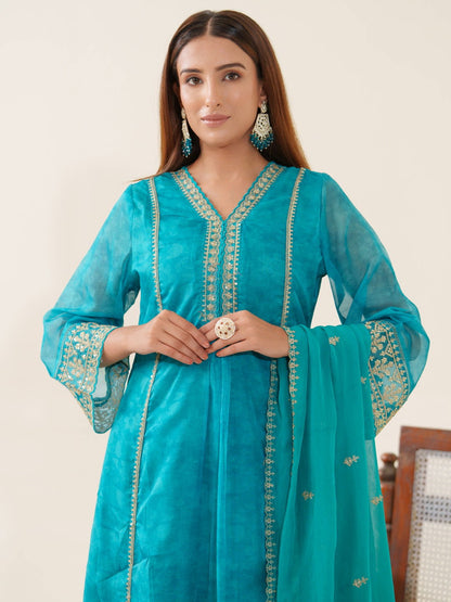 Poly Organza Rama Color Woven Design Kurta Sets - Buy Best Ethnic Wear for Women & Girls | Daily Woman - 