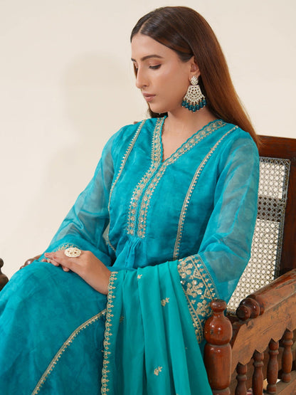 Poly Organza Rama Color Woven Design Kurta Sets - Buy Best Ethnic Wear for Women & Girls | Daily Woman - 