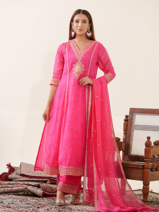 Poly Organza Woven Design Kurta With Trousers & Dupatta - Buy Best Ethnic Wear for Women & Girls | Daily Woman - 