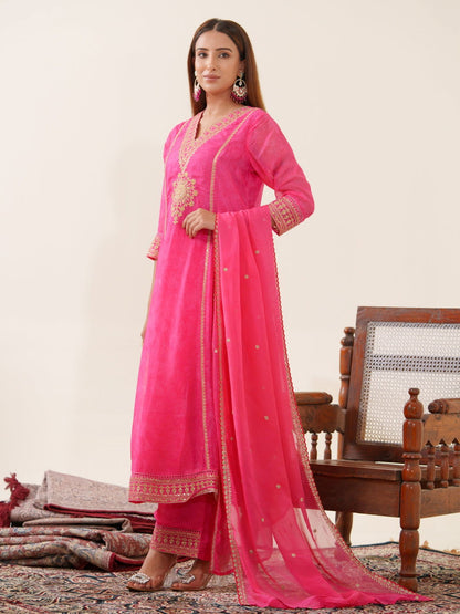 Poly Organza Woven Design Kurta With Trousers & Dupatta - Buy Best Ethnic Wear for Women & Girls | Daily Woman - 
