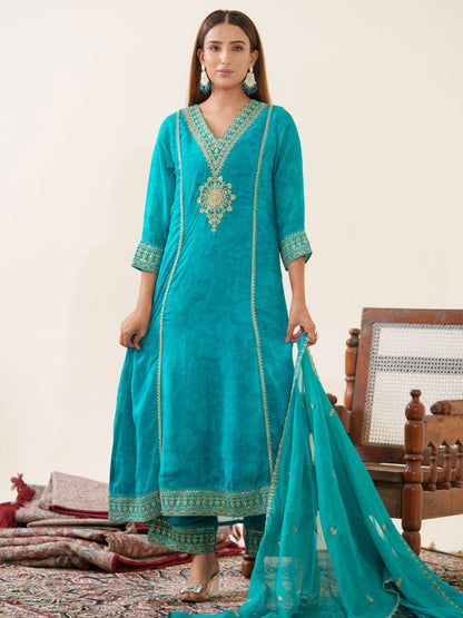 Poly Organza Woven Design Kurta With Trousers & Dupatta - Buy Best Ethnic Wear for Women & Girls | Daily Woman - 