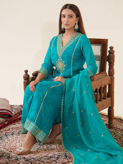 Poly Organza Woven Design Kurta With Trousers & Dupatta - Buy Best Ethnic Wear for Women & Girls | Daily Woman - 