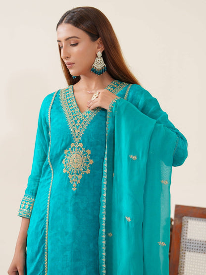 Poly Organza Woven Design Kurta With Trousers & Dupatta - Buy Best Ethnic Wear for Women & Girls | Daily Woman - 
