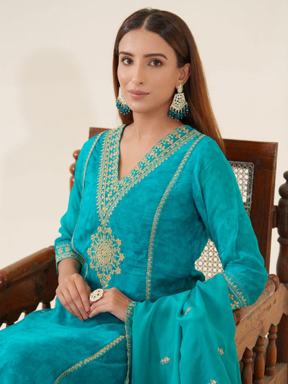 Poly Organza Woven Design Kurta With Trousers & Dupatta - Buy Best Ethnic Wear for Women & Girls | Daily Woman - 