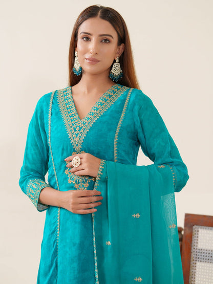 Poly Organza Woven Design Kurta With Trousers & Dupatta - Buy Best Ethnic Wear for Women & Girls | Daily Woman - 