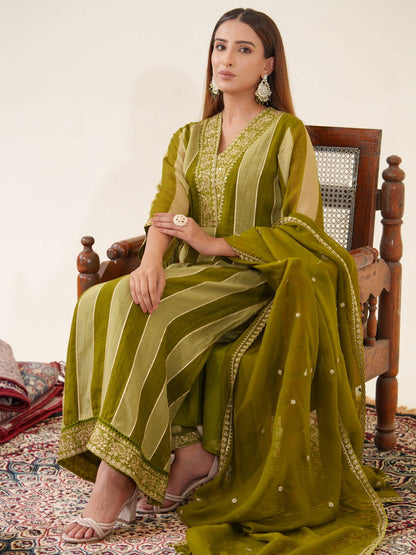 Poly Organza Woven Design Kurta With Trousers & Dupatta - Buy Best Ethnic Wear for Women & Girls | Daily Woman - 