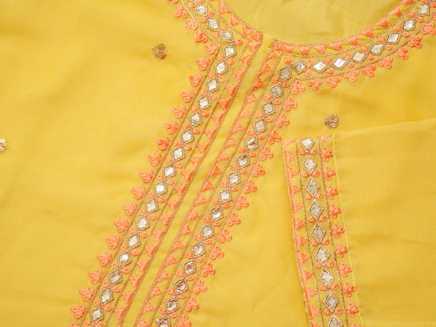 Poly Organza Yellow Color Embroidered Kurta With Trousers & Dupatta - Buy Best Ethnic Wear for Women & Girls | Daily Woman - 