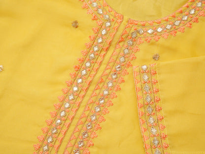 Poly Organza Yellow Color Embroidered Kurta With Trousers & Dupatta - Buy Best Ethnic Wear for Women & Girls | Daily Woman - 