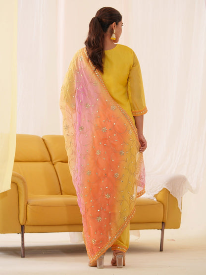 Poly Organza Yellow Color Embroidered Kurta With Trousers & Dupatta - Buy Best Ethnic Wear for Women & Girls | Daily Woman - 