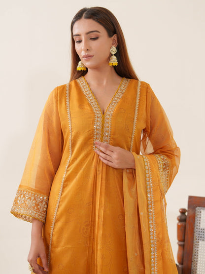 Poly Organza Yellow Color Woven Design Kurta With Trousers & Dupatta - Buy Best Ethnic Wear for Women & Girls | Daily Woman - 
