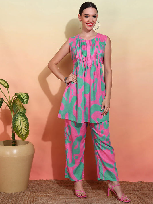 Printed Cambric Cotton  Kurti With Trousers - Buy Best Ethnic Wear for Women & Girls | Daily Woman - 