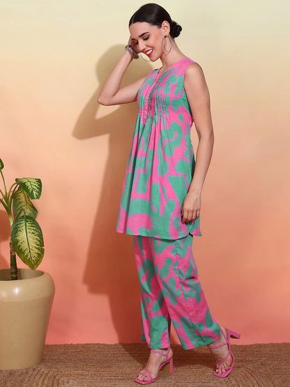 Printed Cambric Cotton  Kurti With Trousers - Buy Best Ethnic Wear for Women & Girls | Daily Woman - 