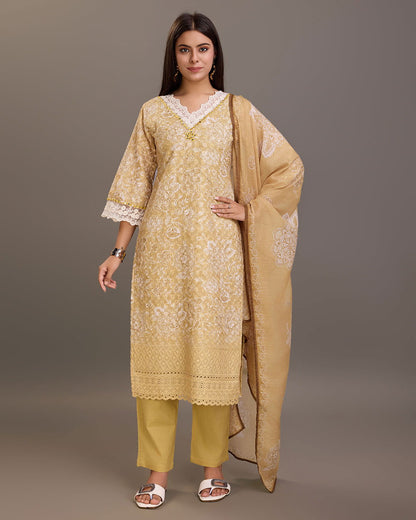 Printed Embroidered Yoke Or Border Design Kurta Set - Buy Best Ethnic Wear for Women & Girls | Daily Woman - 