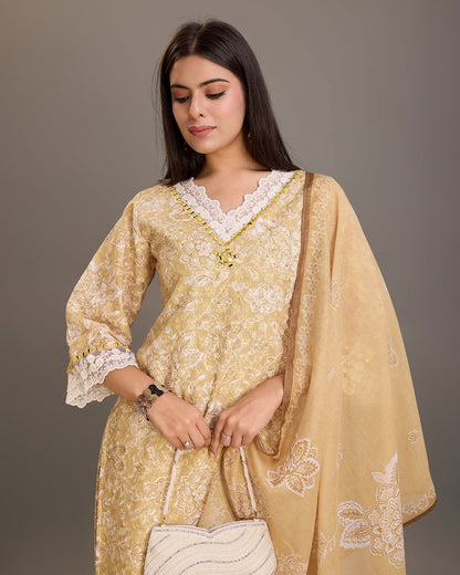 Printed Embroidered Yoke Or Border Design Kurta Set - Buy Best Ethnic Wear for Women & Girls | Daily Woman - 