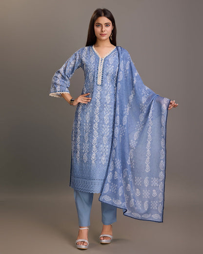 Printed Pure Cotton Kurta & Trousers With Dupatta - Buy Best Ethnic Wear for Women & Girls | Daily Woman - 