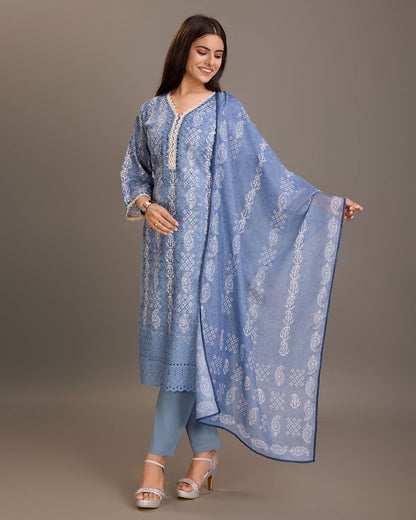 Printed Pure Cotton Kurta & Trousers With Dupatta - Buy Best Ethnic Wear for Women & Girls | Daily Woman - 